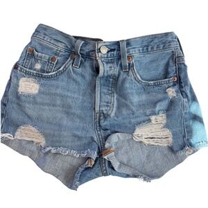 Levis 501 Original Distressed Denim Shorts Light Wash Blue W25 56327-0193 Mens